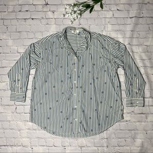 Women’s Madewell Ivory and Blue Striped Button Down Long-Sleeve Shirt Small